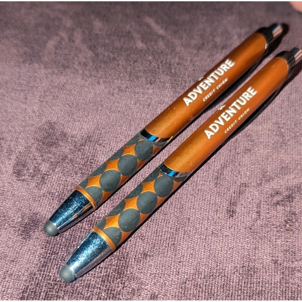 Retro‎ Officecore Adventure Credit Union Promo Pen Set Lot of 2 Working